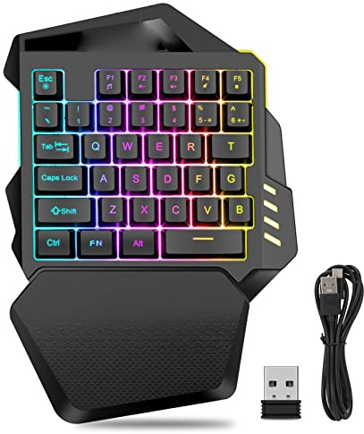 flexman Clavier de Jeu à Une Main, Clavier de Jeu sans Fil 2,4 G à 35 Touches avec Éclairage RVB, Clavier Mécanique Portable pour Ordinateur