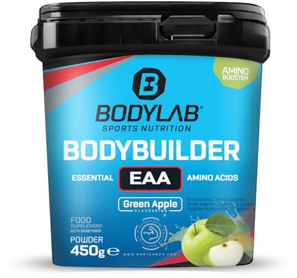 Bodylab24 Bodybuilder EAA Grüner Apfel 450g, EAA Pulver mit 9 essentiellen Aminosäuren, alle BCAA & EAA enthalten, lecker fruchtig im Geschmack