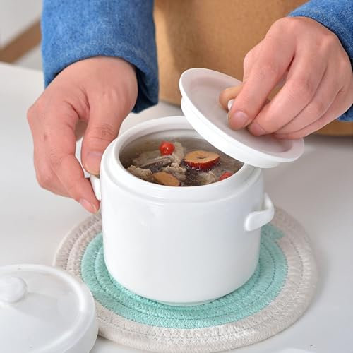 1500ml,QUINTO Ragoût en céramique Pot à lait en porcelaine Cocotte Casserole Vapeur japonaise Bol à oeufs Pots à ragoût avec couvercles Saladier Cafetière Pot Soupe Céramique Chine avec couvercle