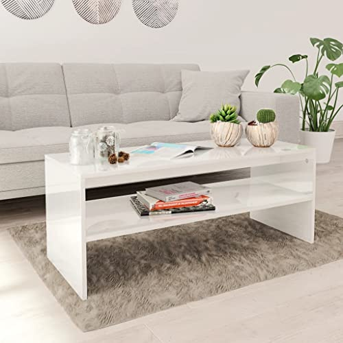 AJJHUUKI Table basse en bois laqué blanc brillant 100 x 40 x 40 cm