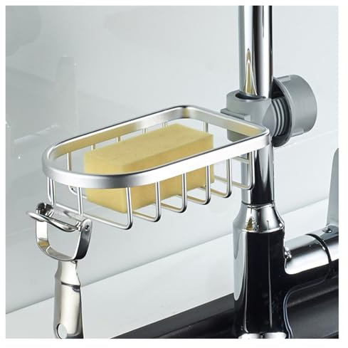 Estante para grifo de fregadero de cocina, baño, esponja de jabón, paño de drenaje, organizador de trapo, cesta escurridora, soporte para jabonera (plateado)