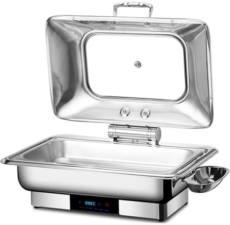Scaldavivande Elettrico Professionale 304 Acciaio Inox Idraulico Chafing Dish all in One Touch Control Elettrico Scaldavivande da Cucina per Party, Catering(9L/1)