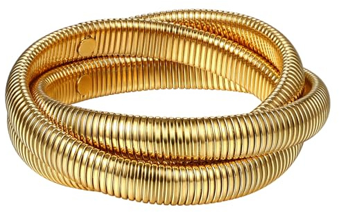 JewelryWe Schlangen Armreif Damen Elastisch: Edelstahl Stretch Armband Elastisch Schlangenarmband Manschette Armspange für Frauen Mädchen 8/10/12/20mm Breite Gold/Silber