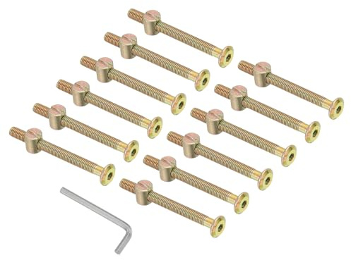 PATIKIL M6 x 65mm Bunk Bed Bolts, 12 Pack Hex Drive Socket Cap Barrel Screws Bolt Nuts Assortment Kit with 1Pcs Wrench for Furniture Bed, Zinc Color