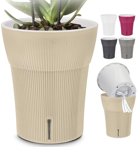 Happy Plants Orchideentopf D 12,5 cm Blumenkübel mit integriertem Wasserstandsanzeiger, selbstbewässernder Blumentopf mit Docht, Selbstbewässerungssystem für Orchideen - Canvas 1,25 Liter