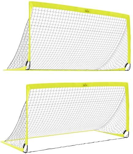 HOMCOM Two Football Goal Nets, Foldable Outdoor Sport Training Equipment, for Adults, Teens, with Carrying Bag, Yellow