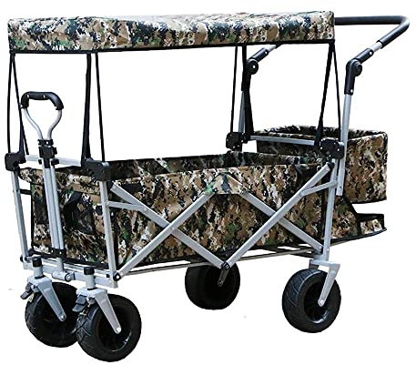 Faltbarer Gartenwagen mit abnehmbarem Baldachin, Bremse, Hecktasche, Strand, Offroad-Bollerwagen, faltbarer LKW