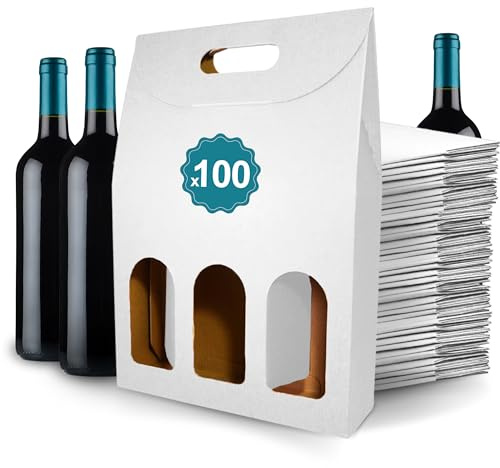 100 leere Schachteln aus weißem Karton für 3 Weinflaschen, 27 x 9 x 40 cm | Verpackung für Weinflaschen für Geschenke: Weihnachten, Ostern, Geburtstag, Hochzeit | Weinkeller