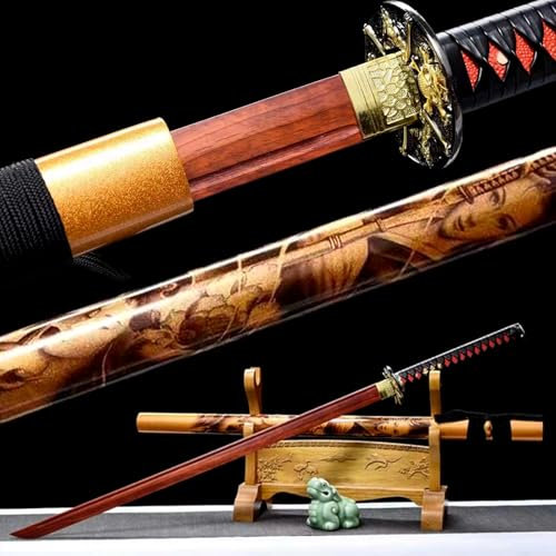 HJHUUA Samurai-Schwerter aus natürlichem Mahagoni,gerade Schwerter aus Holz,handgefertigtes Bokken für Geschenke,Dekoration,Cosplay,Requisiten,Display,Kendo-Training – 103 cm