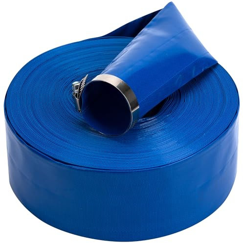 1-1/2 in x 50 ft Pool Backwash Hose Heavy Duty Drain Discharge PVC Lay flat General Purpose Vinyl Hose, Burst Resistant for Water Transfer Sump Pump Pool Filter (1.5in 50ft fiber reinforced hose)