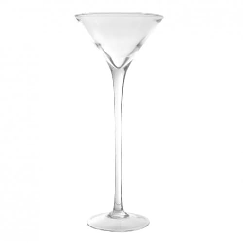 Vase trompette haut et élégant en verre sur pied - Long pied - Verre à cocktail - Vase à martini - 35 cm de hauteur - Décoration de table pour mariages, banquets, fêtes, réceptions, événements,