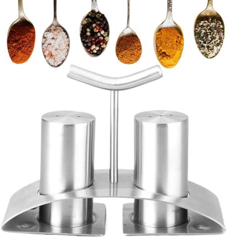 Coctelera de acero inoxidable y pimienta, dispensador de especias de metal con soporte | 304 botellas de condimento para cocina, coctelera de cerámica resistente, juego de mesa occidental, vajilla