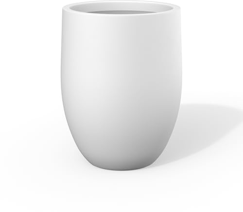 Kante - Maceta Alta de hormigón, 55 cm de Alto, Color Blanco, Maceta Grande para Interior y Exterior con Orificio de Drenaje, Ideal para Flores y árboles, diseño Moderno para jardín, Patio o hogar | Bala de cemento hecha a mano, anticongelante y UV para exteriores, enchufe para interiores, ligero y duradero, hogar moderno