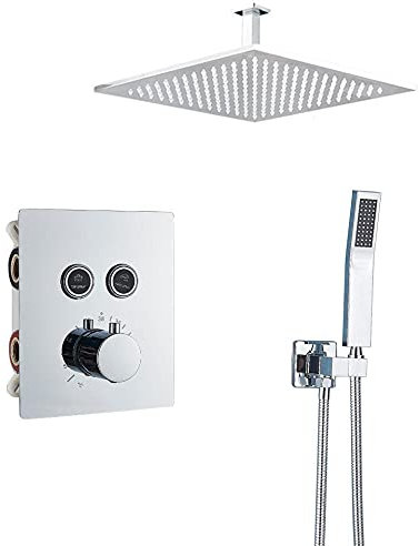 Termostático de Ducha de baño Grifo de Ducha Cabeza de Ducha de Ducha montada en la bañera de la Pared del Techo de la Ducha del Toque de Toque