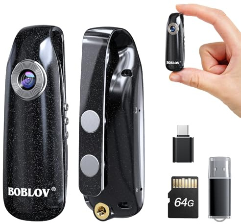 BOBLOV 007 Mini caméra 1080P Full HD Bodycam Caméra corporelle Caméscope pour Police/Moto/vélo/Sport (avec Carte 64 Go)