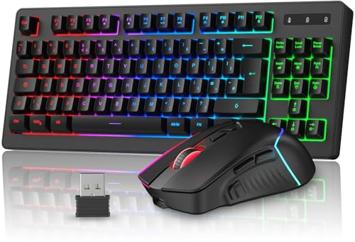 Rewurnth Wireless Gaming Keyboard and Mouse, UK Layout 75% TKL RGB Backlit Keyboard, Rechargeable Ergonomic Gaming Mouse, Compact Set for PC Mac Xbox PS4