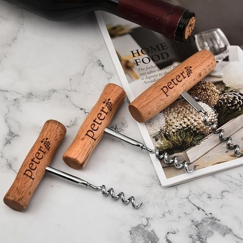 HERSTL Tire-bouchon En Bois Personnalisé Avec Gravure, Ouvre-bouteille De Vin Gravé Personnalisé, Ajoutez Un Prénom/date, For Elle, Lui, Maman, Papa, Femme, Mariage, Anniversaire(#2)