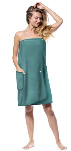 Aomig Saunakilt Damen Sauna Zubehör Spa Saunahandtuch 80*140cm Knopffrottee Gummizug Saunarock Elastische Taschen Saunakleid Grösse Anpassen Saunatuch Hamamtuch Saunakilt Tragbar Badetücher Pfauenblau