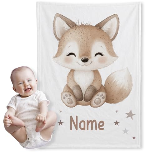 GRAZDesign Personalisierte Babydecke Fuchs Motiv - Kuscheldecke für Neugeborene, Geschenk zur Geburt - Mit Namen Individualisierbar - Fleecedecke