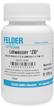 GALLUNOPTIMAL by FELDER GOLZ11-0100 Lötwasser ZD Flussmittel – 100 g Flasche – für Titanzink, verz. Stahlblech & Feinzink – DIN EN ISO 9454.1 (F SW11), mittelmäßig aktiviert
