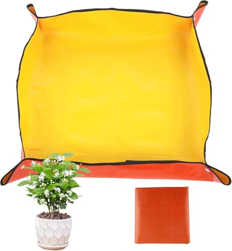 Pflanzen-Umtopfmatte, wasserdichte Gartenmatte, faltbare Blumentopfmatte, Gartenarbeitsmatte, Umpflanztopfmatte, Geschenk für Pflanzenliebhaber, geeignet für Innen- und Außen-Pflanzpflege (Gelb - 75 x