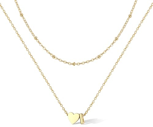 Bestyle Collar Inicial Letra A-Z Colgante Corazon Dorado Choker Gargantilla Fina Doble Capa Cadena 35.5cm y 40.6cm Joyas Mujer Chica Madre Hija Novia Amiga