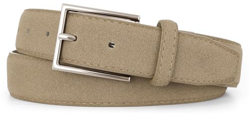 JasGood Wildleder Gürtel für Herren Business Ledergürtel 33mm Breit Freizeitgürtel Formelle Anzuggürtel Herrengürtel für Männer Jeans Hosen,Khaki,120cm