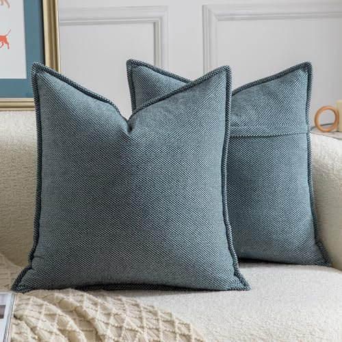 Madizz 2er Set Chenille Dekorativ Blau Kissenbezüge Weiche neutrale Wurfkissen für Sofa Boho Akzent Zierkissenbezüge für Schlafzimmer Wohnzimmer Modernes Zuhause Dekor 50x50 cm