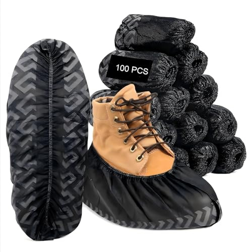 Skoskydd, halkfritt fleecetyg, 100 stycken, 40 x 15 cm, rivbeständigt, vattentätt överskor, stretchigt, återanvändbart, skoöverdrag för inomhus- och utomhusbruk