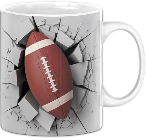 3D American Football Tasse Geschenk American Football Durchbruch Wand Spruch Geschenkidee für American Football Liebhaber (Weiß)