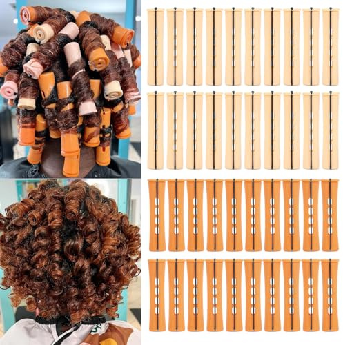 40PCS Perm Rods Set,Orange Perm Rods For Short Hair 2 Sizes Plastic Cold Wave Rods For Hair Styling Hairdressing Tools(40PCS,Orange+Beige)