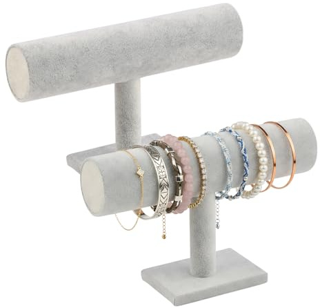 Ziyonix 2 Piezas Soporte para Pulsera, Organizador de Joyas Terciopelo, Soporte de Exhibición de Barra en T para Collares Relojes Pulseras (Gris)