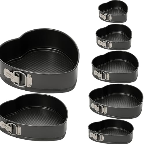Copper Top 5-Piece Heart Shaped Springform Cake Tin Set – Non-Stick Metal Baking Pans with Loose Bottom, Easy-Release Clip, Ideal for Cheesecake, Sponge & Layer Cakes – 18/20/24/26/28 cm