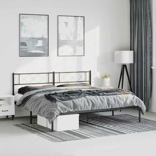 QJBSAVVA Metall Bettgestell 207x198x90 cm Schwarz mit Kopfteil Lattenrost aus Stahl Modernes Design Robustes Doppelbett für Jugendzimmer Erwachsene