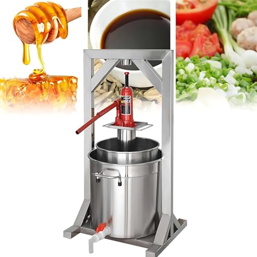 HajMyrdonyx Presse Hydraulique À Vin Fruits, Pressoir Manuel À Miel, Pressoir À Cidre en Acier Inoxydable avec Vérin Hydraulique pour La Fabrication Jus De Vin, Carottes Et D'oranges 22L