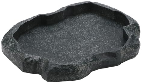 MechKit Reptilskål av ABS-harts, hållbar, stenimitation design, foder- och vattenskål för sköldpaddor, ödlor, geckos, ormgrön, blå, storlek S, M (M)