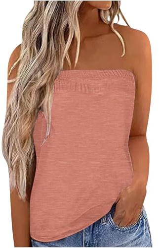 IWOLLENCE Haut sans bretelles pour femme - Débardeur bandeau pour femme - Haut d'été asymétrique de l'avant vers l'arrière - Léger et respirant