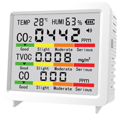 Sharplace CO2-Detektor, Luftqualitätsmonitor, Kohlendioxid-Sensor, CO2-Anzeige, CO2-Messgerät mit Alarm, PPM-Messung, Luftqualitätsmessgerät für Pflanzen, Büros und Autos, Weiß