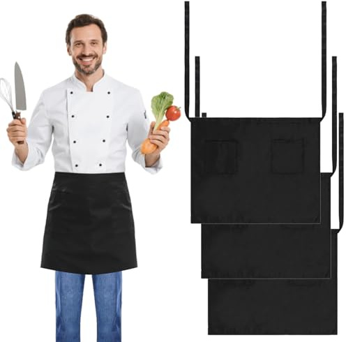 3 Stück Vorbinder Kellnerschürze,Schwarz Schürze,Wasserdichte Halbe Schürze für Männer und Frauen,Halbschürze Kurz,Schürzen Gastronomie,Vorbinder SchürzeHerren,für Männer und Frauen, Kochschürze
