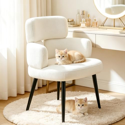 Hellove Schminktisch Stuhl mit Armlehnen Moderner Gepolsterter Esszimmerstuhl mit Metallbeinen, Bequemer Küchenstühle Polsterstuhl Comfy Esszimmer Stühle für Vanity, Schlafzimmer, Beige