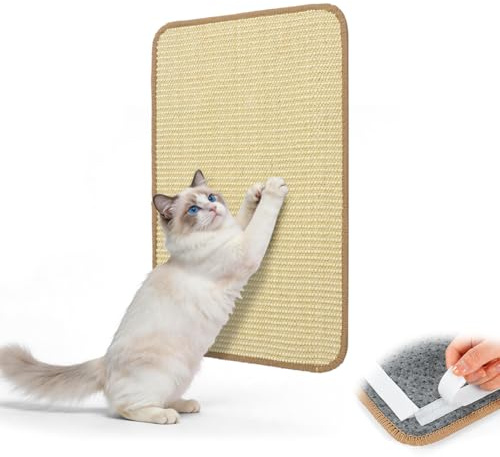 Adiwo Self-Adhesive Scratch Mat, 50 cm x 30 cm Natural Sisal Cat Scratch Mat, Anti Slip Scratching Pad, Sofa Furniture Protector Scratcher, Scratching Carpet, Protect Carpets and Sofas