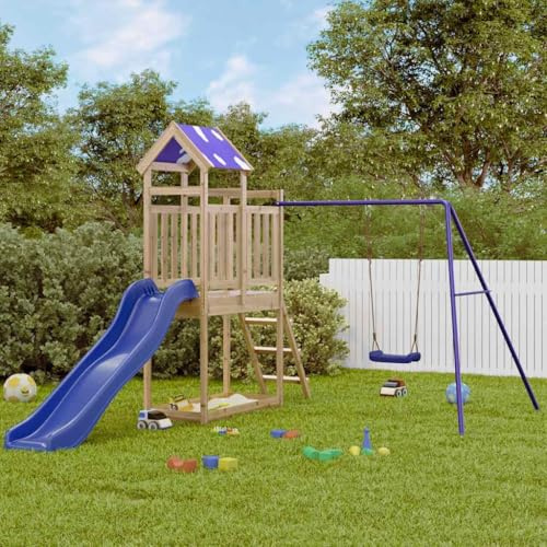 Mangloder Torre de juego de madera de pino impregnada con tobogán ondulado, columpio, escalera y caja de arena para jardín, patio, terraza, niños, 3-8 años, robusta instalación de escalada al aire