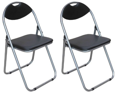 Pack of 2 - Metal, Black Padded Folding Office, Computer, Desk Chairs