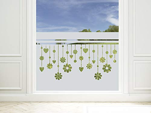 GRAZDesign Sichtschutzfolie Streifen Blumen Herzen, lichtdurchlässige Glasdekorfolie, Fensterfolie zur Dekoration / 90x57cm