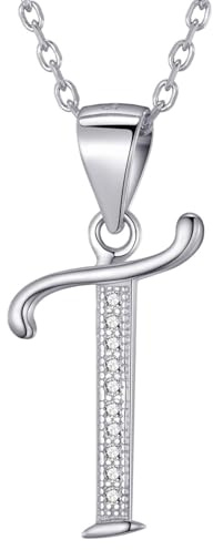 Morella Damen Halskette Silber mit Buchstaben Anhänger 925 Silber rhodiniert mit Zirkoniasteinen weiß 45 cm