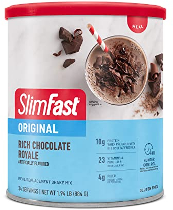 SlimFast Original Meal Replacement Powder, Rich Chocolate Royale, Weight Loss Shake Mix, 10g of Protein, 34 Servings (Packaging May Vary)