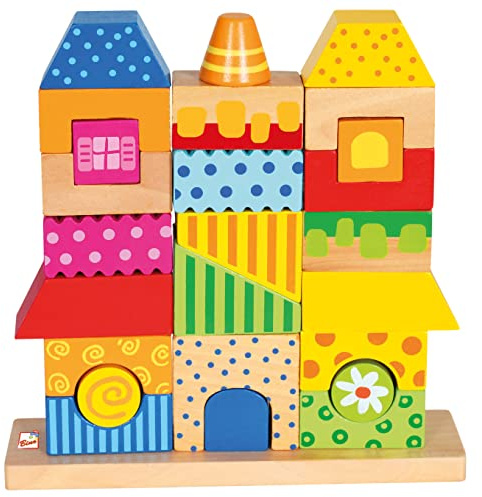 Bino Steckhaus, Spielzeug für Kinder ab 3 Jahre (Motorikspielzeug mit Unterlage aus Holz, buntes Holzspielzeug, inklusive 26 unterschiedliche Formen, hochwertiges Kinderspielzeug), Mehrfarbig