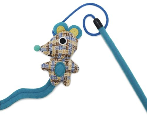 Rosewood Jolly Moggy Mr. Mouse Teaser Cat Toy - Interactive Wand Teaser Toy with Catnip-Infused Mouse for Fun and Engaging Playtime