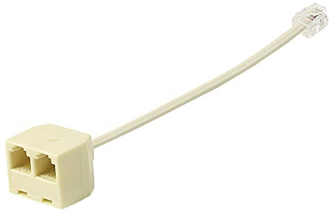sourcing map Telephone Splitter, RJ11 6P4C Phone Jack Male to Female Two Way Phone Line Adapter Converter Cable for Landline Telephone Fax Machine, Beige 1-Pack