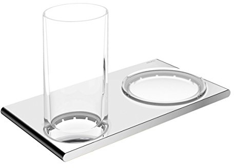 Keuco Doppel-Halter für Zahnputzbecher und mit integrierter Seifenablage, Chrom und Kristallglas, für Badezimmer, Edition 400